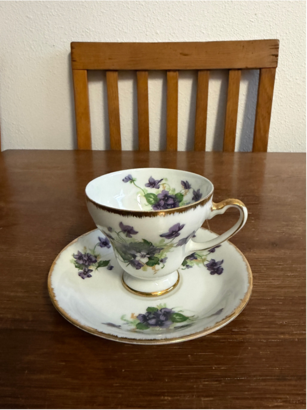 Vintage Norcrest Fine China Japan Purple Violet Teacup & Saucer Gold Trim Tea Cu